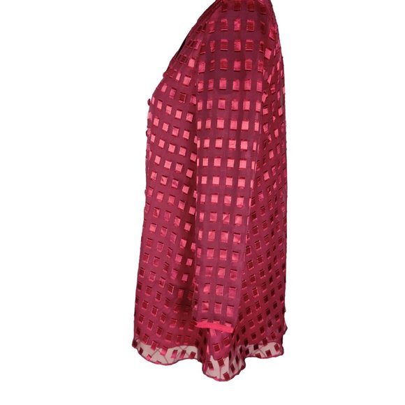Vintage Jeffrey & Dara petite womens long sleeve button up sheer blouse red sz 4 - Picture 5 of 7